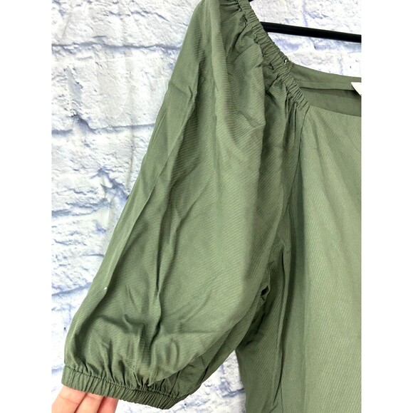 New Loft Army Green Size XL Boho Top Short Sleeve Babydoll Blouse Square Neck U4 - Picture 9 of 12